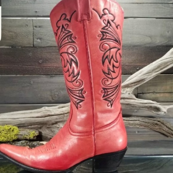 Lane Red Leather Cowboy boots womens size 7.5 - Picture 2 of 3